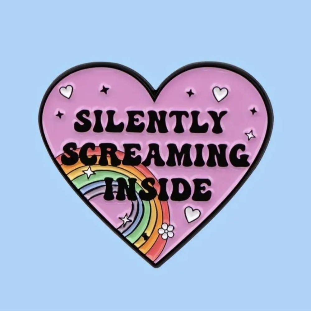 NEW Hot Topic Silently Screaming Inside Liliac Purple Lavender Heart Enamel Pin